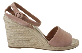 Prada Womens Platform Wedge Espadrille Sandals - Rose Gold Suede - Size 40.5 EU/IT