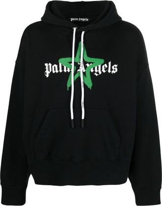 Palm Angels Star Sprayed logo-print hoodie - men - Polyester/Organic Cotton - L - Black