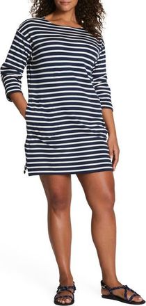 Spanx Cool Cotton Boatneck Dress in Yacht Strip Black at Nordstrom, Size Medium