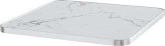 Oviala Mesa cuadrada de mármol blanco con borde plateado 60 cm