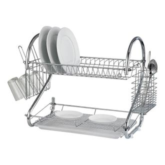 Lewis's 2 Tier Dish Drainer for Kitchen Sink - Chrome | TJ Hughes Silver