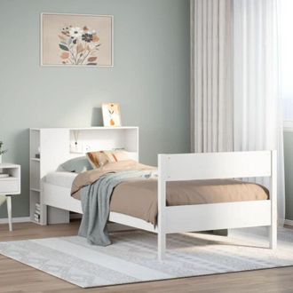 vidaXL Cama Con Estanter&iacute;a Sin Colch&oacute;n Madera Maciza Blanca 75x190 Cm Vidaxl