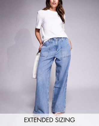 Good American Pantaloni in denim in lino leggeri blu medio-Blu navy