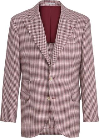 Brunello Cucinelli Colbert met puntige revers en pied-de-poule print - Rood