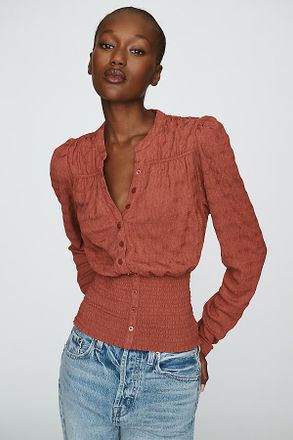 Maeve Market Day Shirred Long-Sleeve Top