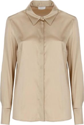 PESERICO Zijden Blouse - Dames - Overhemden - Beige - L - Overhemden