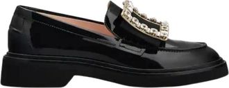 Roger Vivier Viv Rangers Strass Gesp Loafers - Dames - Loafers - Zwart - 37 1/2 EU - Leer - Schoenen