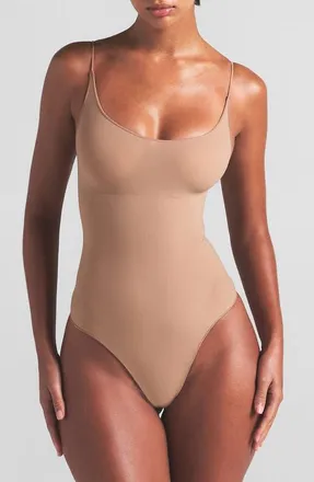 SKIMS Sheer Seamless Thong Bodysuit in Sienna at Nordstrom, Size Xx-Small