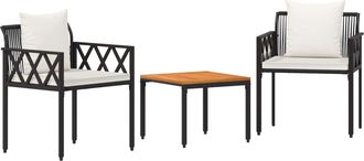 vidaXL Juego De Muebles De Exterior 3 Uds. Negro Y Blanco Crema Vidaxl