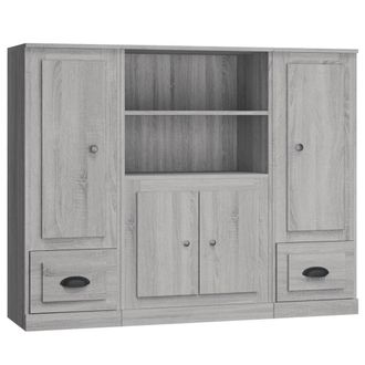 vidaXL Aparador Alto 3 Piezas Madera Contrachapada Gris Sonoma Vidaxl