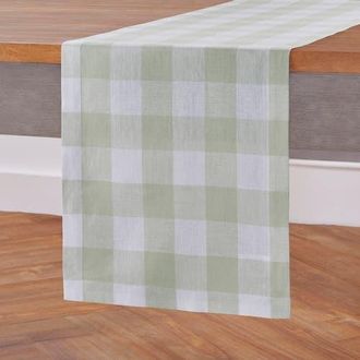 Solino Home Linen Table Runner for Dining Table, Holiday and Everyday Table Decor - Buffalo Check in Sage And White at Nordstrom, Size Xx-Small