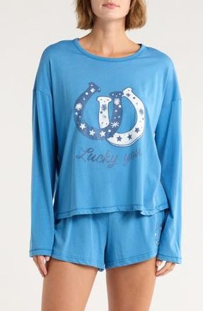 PJ Salvage Long Sleeve Graphic T-Shirt & Shorts Pajamas in Bright Denim at Nordstrom Rack, Size X-Small