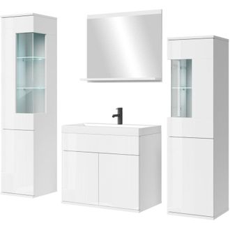 Badplaats Mobile da bagno Nobel LED XL 60cm -Bianco lucido - specchio e mobili laterali