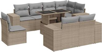 vidaXL Set De Sof&aacute;s De Jard&iacute;n Con Cojines 9 Pzas Rat&aacute;n Sint&eacute;tico Beige Vidaxl