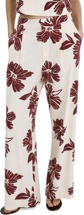 Mango Pleated Print Straight Leg Pants in Ecru at Nordstrom, Size 2