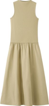 Mango Mixed Media Stretch Cotton Midi Dress in Olive Green at Nordstrom, Size 10