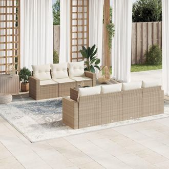 vidaXL Vidaxl - Juego De Sof&aacute;s De Jard&iacute;n Con Cojines Beige 8 Pzas Rat&aacute;n Pe