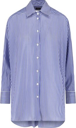 Kiton Blue Silk Striped Classic Collar Shirt