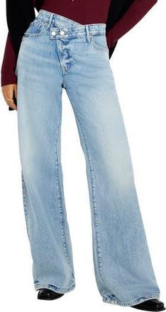 Good American Good Ease Crossover Waist Wide Leg Jeans in Indigo712 at Nordstrom Rack, Size 24