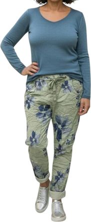 Made in Italy Water Color Floral Italian Magic Pants In Sage Green & Navy