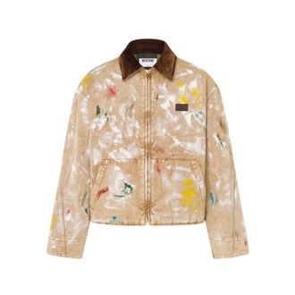 Moschino Printed Cotton Bull Jacket - male - Moschino - Denim Jackets - Beige - 2XL - Jackets