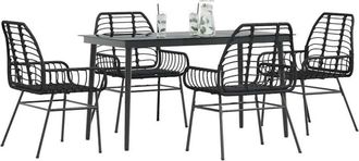 vidaXL Juego De Comedor Jard&iacute;n 5 Piezas Rat&aacute;n Sint&eacute;tico Vidrio Negro Vidaxl