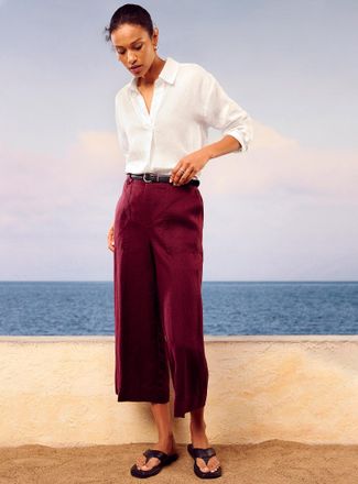 Contemporaine Womens XL pockets pure linen capri pant Fit: Wide leg, high rise