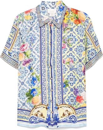 Camilla Vibrant Floral Print Silk Shirt With Classic Collar