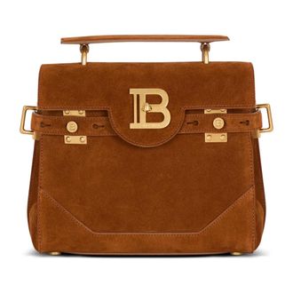 Balmain Handbags, female, Brown, ONE SIZE, Suede B-Buzz 23 bag