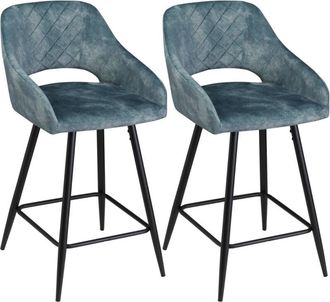 HOMCOM Bar Stools Set of 2, Velvet-Touch Fabric Counter Height Bar Chairs Blue