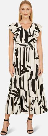 Yumi Abstract Print Midi Dress in Beige at Nordstrom, Size 10