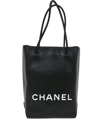 Chanel 2008 logo tote bag - women - CALFSKIN - One Size - Black