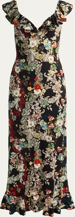 Alice & Olivia Gemma Floral Ruffle-Trim Maxi Dress