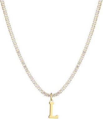 Adornia Initial Charm Tennis Necklace in Gold-L at Nordstrom Rack