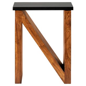 WOMO-DESIGN Womo-design - Mesa De Centro Neuss N-forma 60 Cm Madera Maciza Acacia Marr&oacute;n Negro Dise&ntilde;o Tallado A Mano Decorativa Estilo R&uacute;stico Mesita Auxiliar De 