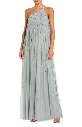 Mac Duggal One Shoulder Embellished Trapeze A Line Gown in Sage at Nordstrom, Size 10