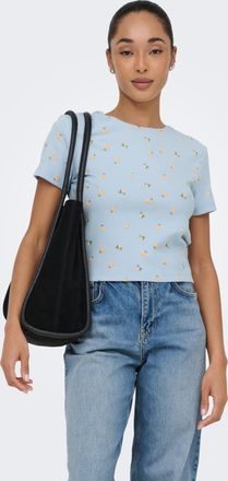 Only Kurzarmshirt ONLY ONLFENJA LIFE SS AOP TOP JRS NOOS, Damen, Gr. XL, cashmere blau aop:orange love, Jersey, Obermaterial: 95% Baumwolle, 5% Elasthan, b