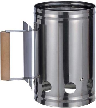 OEM Encendedor De Carb&oacute;n Para Barbacoa Con Mango De Madera, Columna De Combusti&oacute;n, Encendedor De Chimenea, Plateado/negro, Aprox. 17 X 27 X 27 Cm, Platead