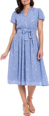 London Times Eyelet Tie Waist Midi Dress in Blue at Nordstrom Rack, Size 3 X