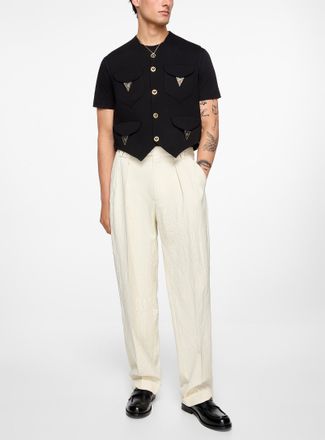 Versace Mens Wrinkled virgin wool cuffed pant
