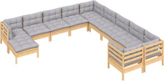 vidaXL Muebles De Jard&iacute;n 11 Pzas Y Cojines Madera De Pino Gris Vidaxl