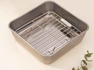 OEM Juego De Bandeja Y Rejilla Para Asar, Bandeja Rectangular De Acero Inoxidable Para Asar, Dimensiones 15,7 X 15,7 X 4,7 Cm
