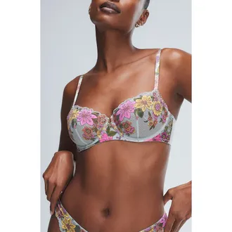 Savage x Fenty Mod Poppy Brazilian Panties in Morning Grey Floral at Nordstrom, Size Medium