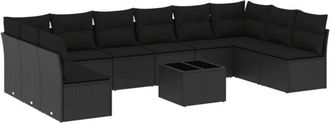 vidaXL Set De Sof&aacute;s De Jard&iacute;n 11 Pzas Y Cojines Rat&aacute;n Sint&eacute;tico Negro Vidaxl
