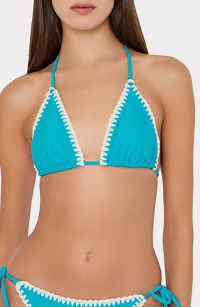 Milly Whipstitch Detail Triangle Bikini Top in Teal at Nordstrom, Size X-Small