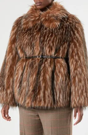 Marina Rinaldi Erosi Faux Fur Short Coat in Camel at Nordstrom, Size 12W