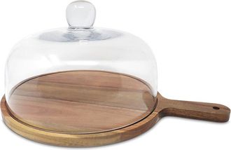 Alice Pazkus Glass Cake Dome On Wooden Board Base
