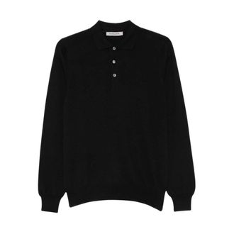 La Fileria Polo van scheerwol - Heren - Tops - Zwart - Maat: M Wol