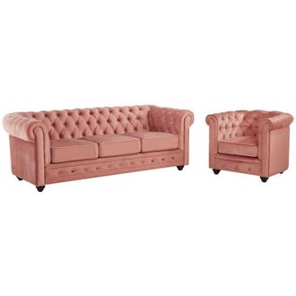 Vente-Unique Divano CHESTERFIELD 3 posti e poltrona in velluto Rosa cipria