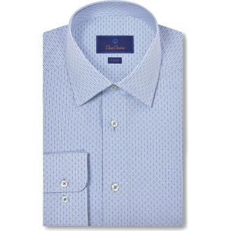David Donahue Trim Fit Micro Check Dobby Dress Shirt in Sky/Blue at Nordstrom Rack, Size 16.5 - 32/33